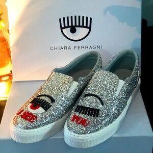 Chiara Ferragni Glitter Slip-Ons with Eye Design